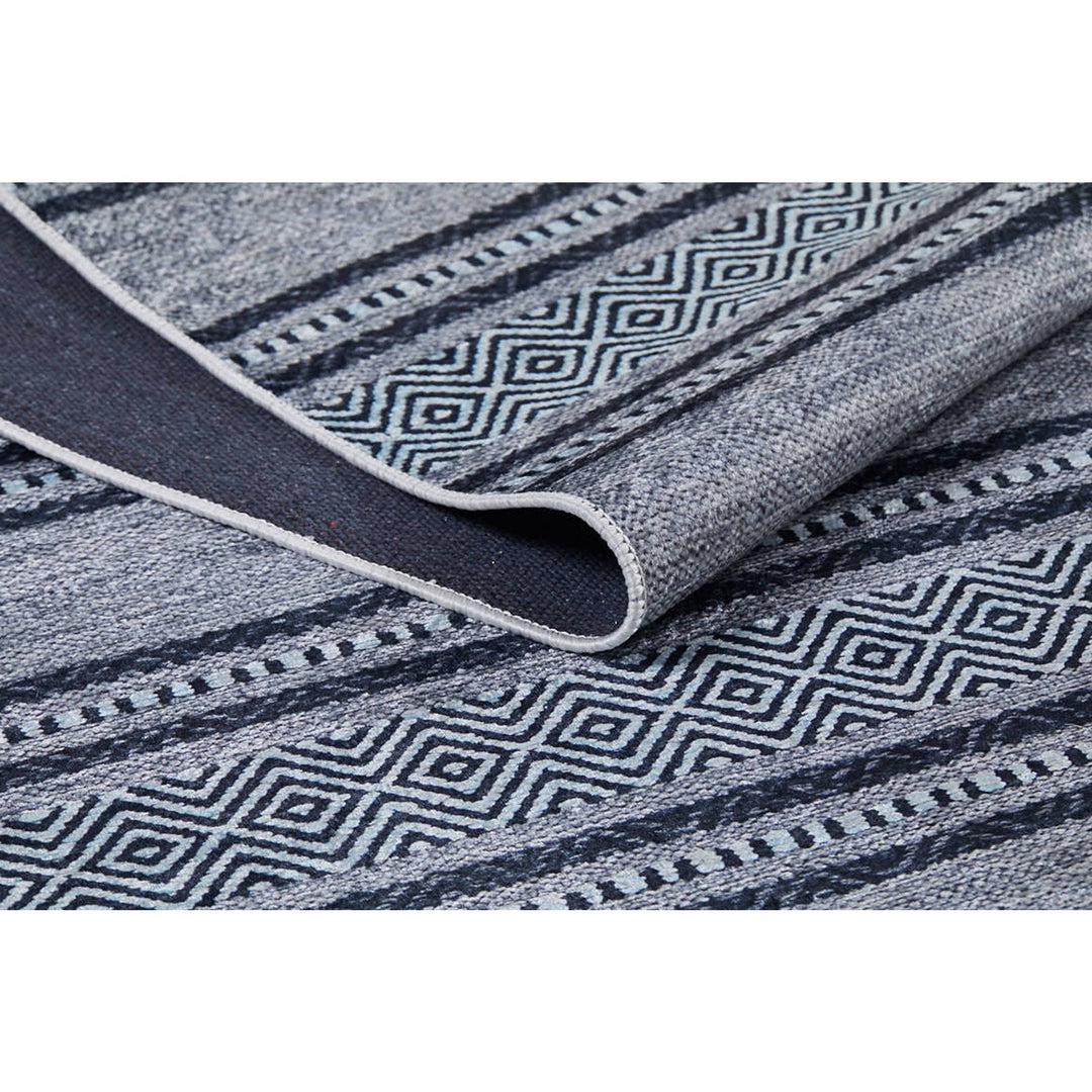 Striped IKAT Rug|Geometric Black Gray Rug|Modern Non-Slip Carpet|Farmhouse Washable Carpet|Decorative Area Rug|Multi-Purpose Anti-Slip Rug