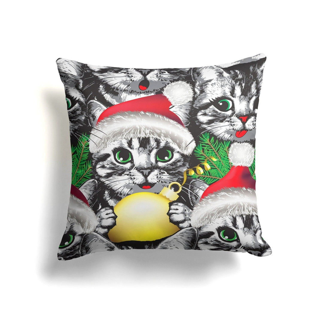 Winter Pillow Case|Cute Cat and Bear with Hat Throw Pillowtop|Happy Holidays and Best Wishes Print Cushion|Decorative Farmhouse Style Pillow