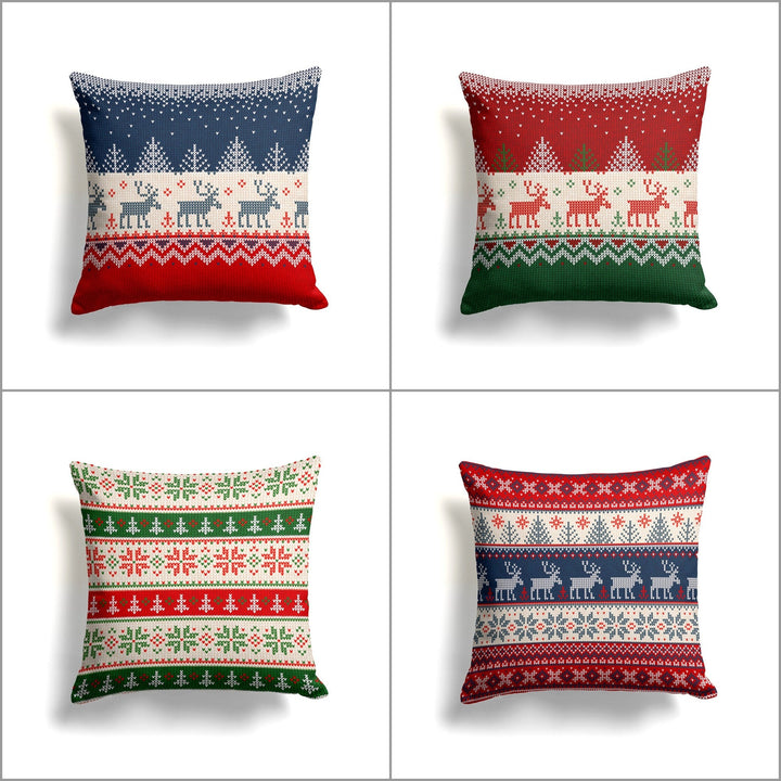 Christmas Pillow Cover|Deer and Pine Tree Cushion Case|Pixel Art Xmas Home Decor|Winter Trend Pillow Case|Snowflake Print Throw Pillowtop