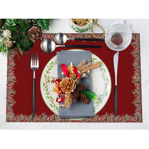 Set of 4 Xmas Placemat|Winter Trend Table Mat|Xmas Bell Dining Underplate|Christmas Home Decor|Pine Cone Print Rectangle Winter Coaster Set