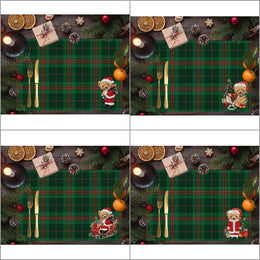 Set of 4 Xmas Placemat|Winter Trend Table Mat|Cute Santa Bear Dining Underplate|Xmas Table Decor|Buffalo Plaid Rectangle Winter Coaster Set