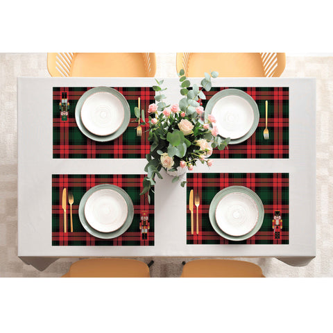 Set of 4 Xmas Placemat|Winter Trend Table Mat|Plaid Nutcracker Dining Underplate|Xmas Table Decor|Pixel Art Rectangle Winter Coaster Set