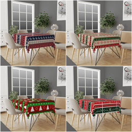Christmas Tablecloth|Xmas Deer Tabletop|Snowflake Xmas Kitchen Decor|Xmas Tree Outdoor Table Cover|Pixel Art Style Christmas Table Cover