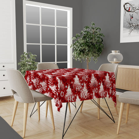 Christmas Tablecloth|Pine Tree Tabletop|Santa Cat Xmas Kitchen Decor|Ho Ho Ho Print Outdoor Table Cover|Farmhouse Christmas Table Cover