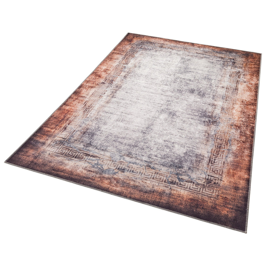 Abstract Area Rug|Decorative Machine-Washable Non-Slip Rug|Greek Key Bordered Rug|Boho Living Room Decor|Multi-Purpose Anti-Slip Carpet