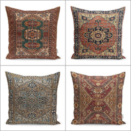 Kilim Pattern Pillow Cover|Rug Design Cushion Case|Worn Looking Pillow Case|Ethnic Home Decor|Farmhouse Style Geometric Throw Pillowtop