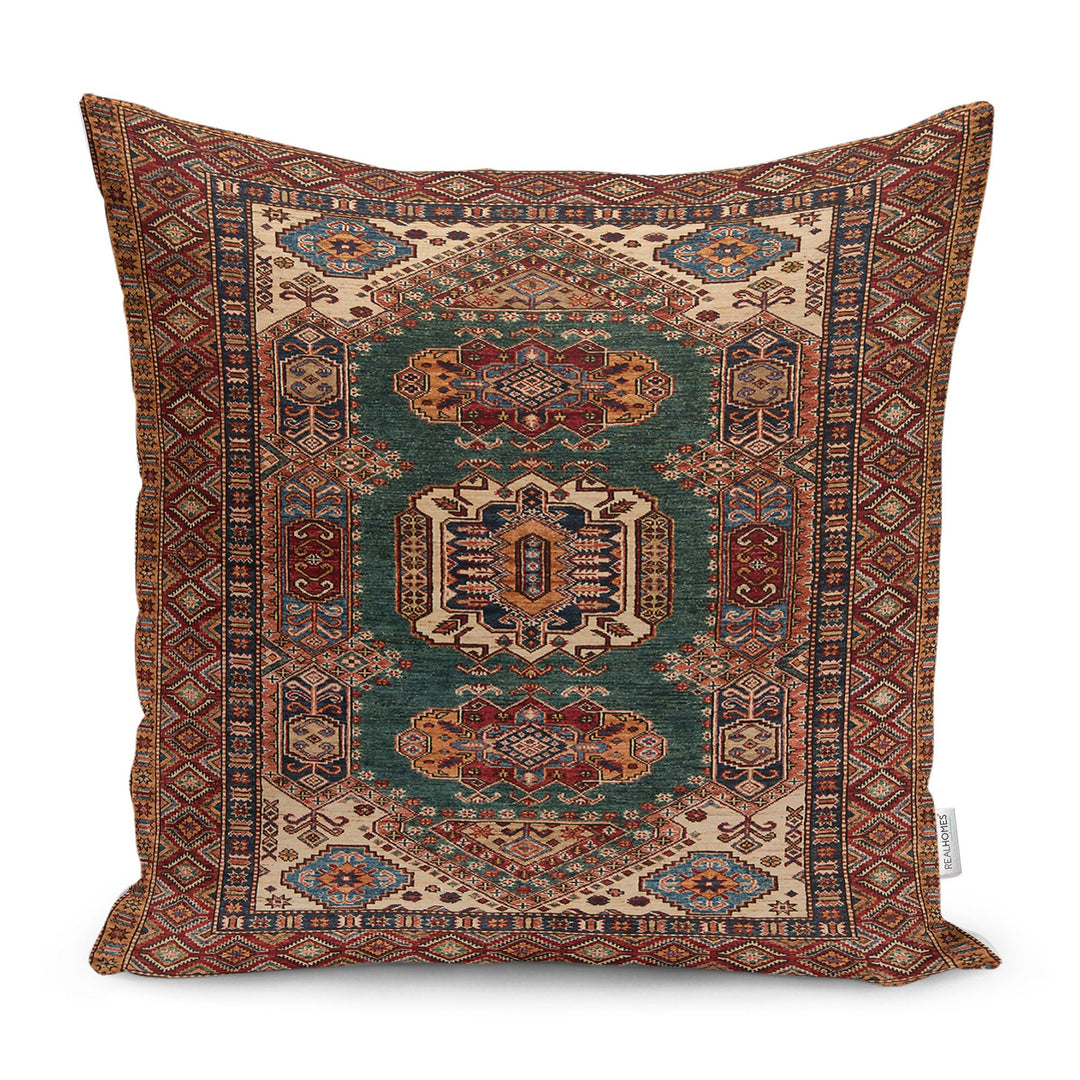 Kilim Pattern Pillow Cover|Rug Design Cushion Case|Worn Looking Pillow Case|Ethnic Home Decor|Farmhouse Style Geometric Throw Pillowtop