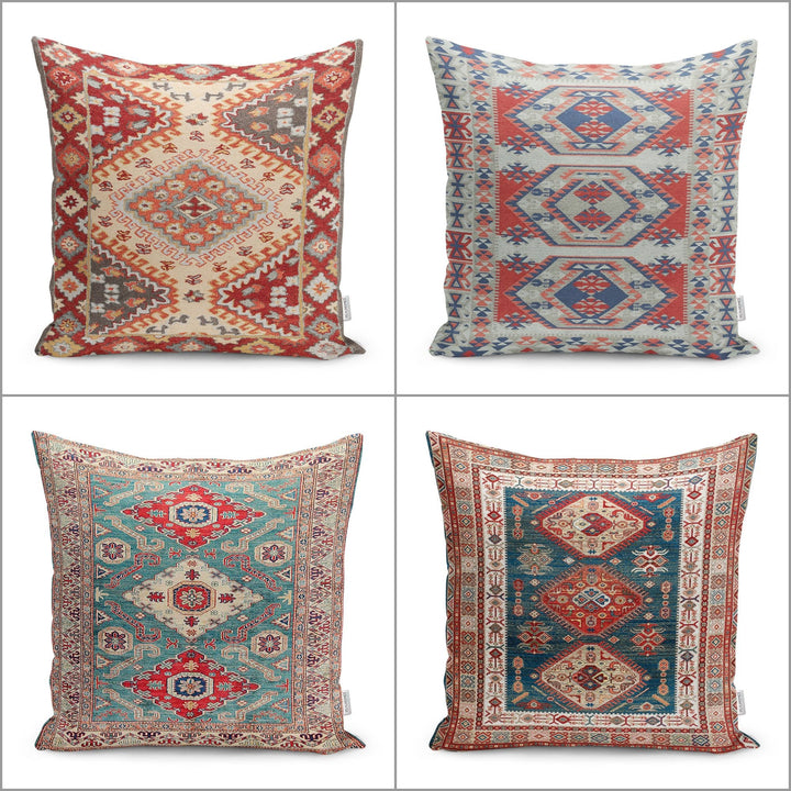 Kilim Pattern Pillow Cover|Rug Design Cushion Case|Boho Bedding Pillow|Ethnic Anatolian Home Decor|Farmhouse Geometric Outdoor Pillowtop