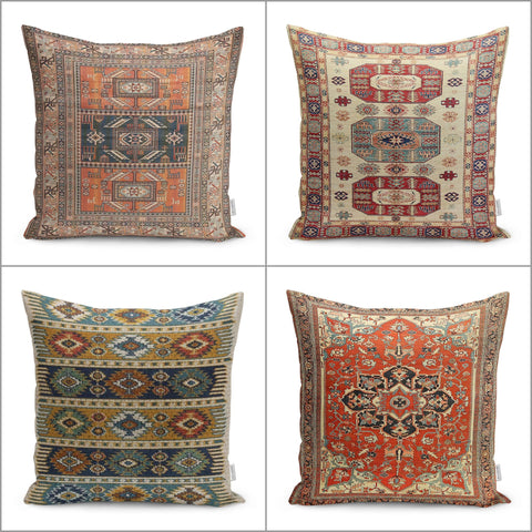 Kilim Pattern Pillow Cover|Ethnic Home Decor|Rug Design Cushion Case|Worn Looking Pillow Case|Farmhouse Style Geometric Outdoor Pillowtop