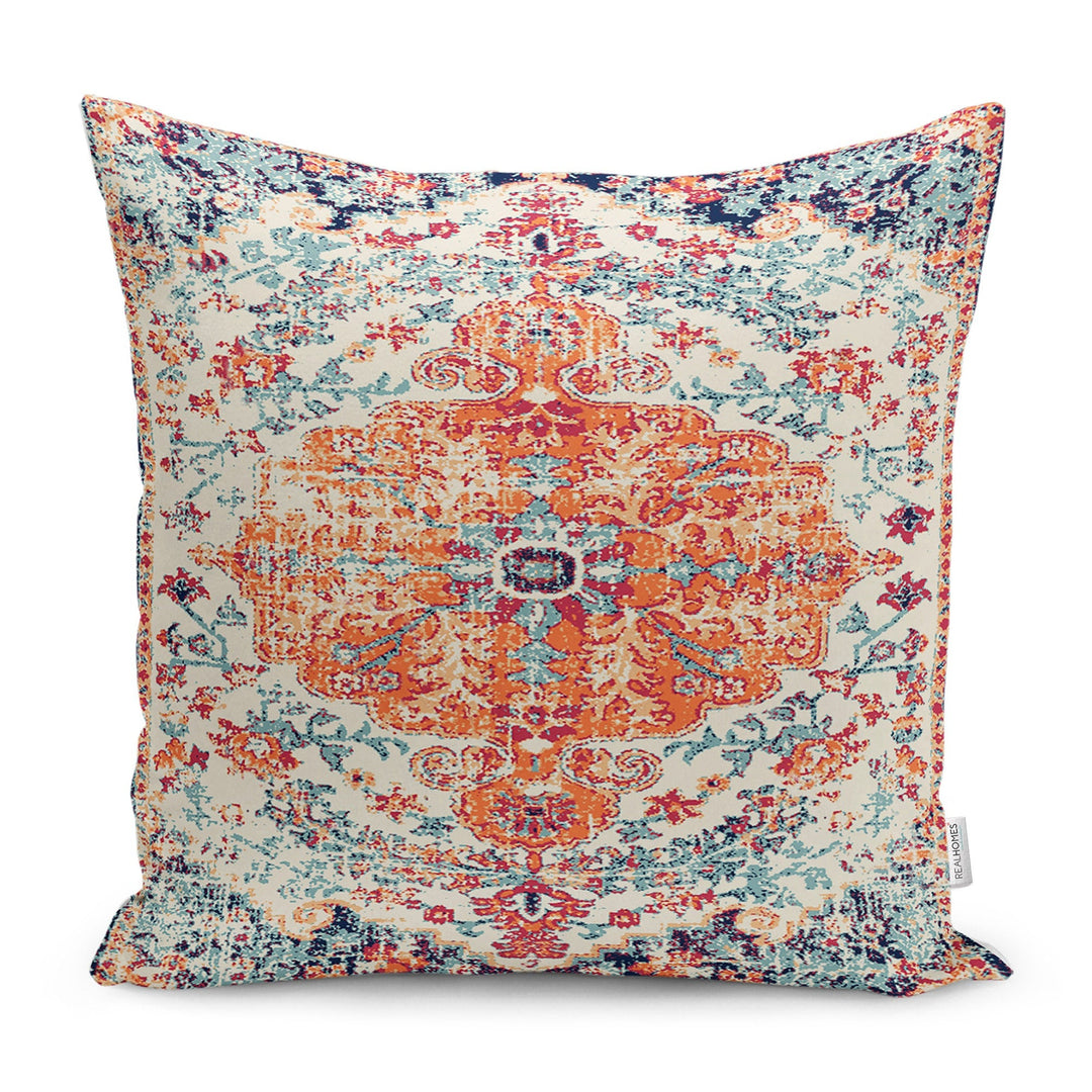 Worn Looking Pillow Case|Kilim Pattern Pillow Cover|Rug Design Cushion Case|Ethnic Home Decor|Farmhouse Style Geometric Outdoor Pillowtop