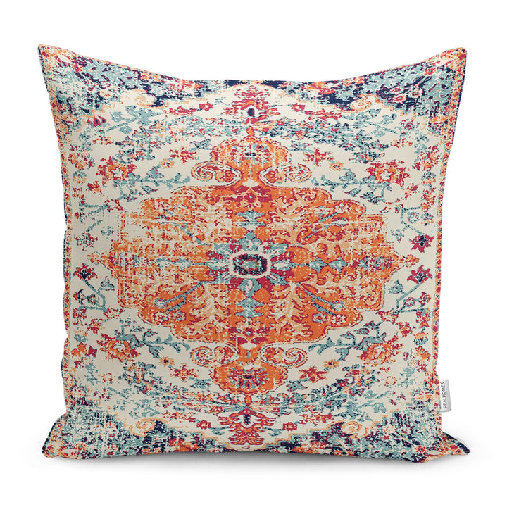 Worn Looking Pillow Case|Kilim Pattern Pillow Cover|Rug Design Cushion Case|Ethnic Home Decor|Farmhouse Style Geometric Outdoor Pillowtop