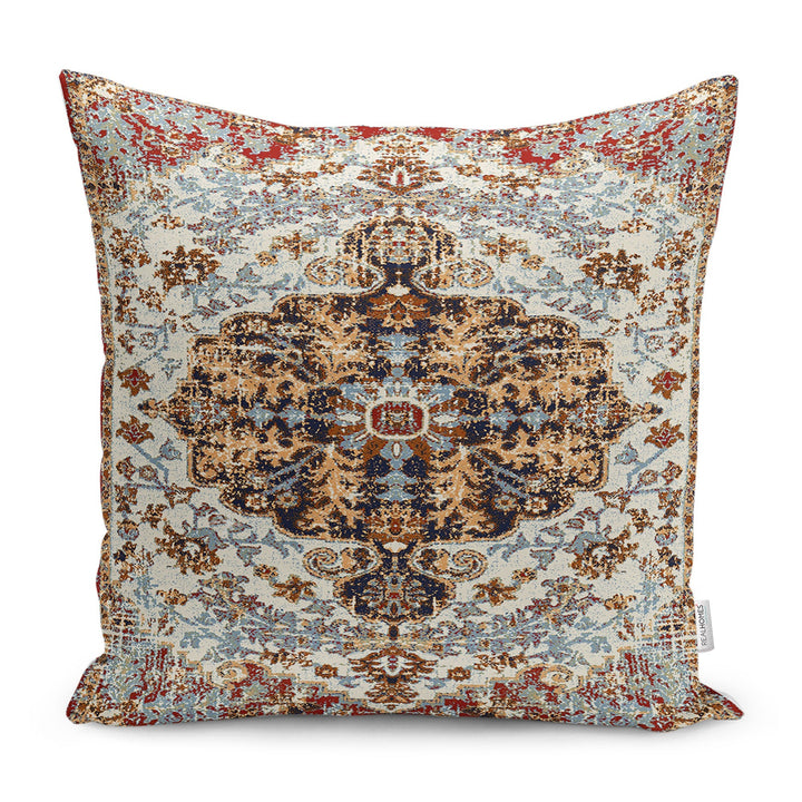 Worn Looking Pillow Case|Kilim Pattern Pillow Cover|Rug Design Cushion Case|Ethnic Home Decor|Farmhouse Style Geometric Outdoor Pillowtop