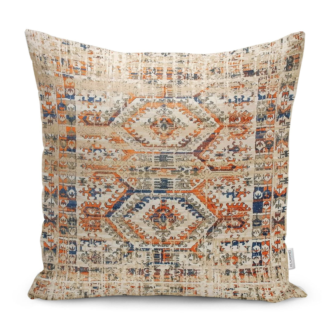 Worn Looking Pillow Case|Kilim Pattern Pillow Cover|Rug Design Cushion Case|Ethnic Home Decor|Anatolian Style Geometric Outdoor Pillowtop