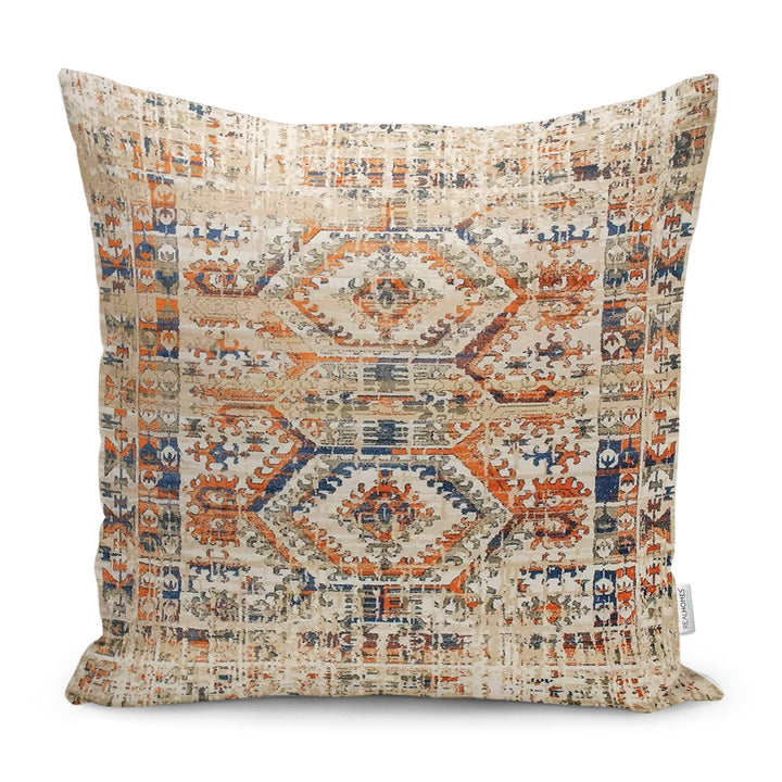 Worn Looking Pillow Case|Kilim Pattern Pillow Cover|Rug Design Cushion Case|Ethnic Home Decor|Anatolian Style Geometric Outdoor Pillowtop