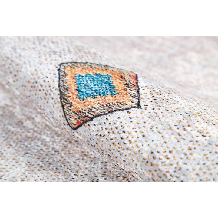 Bohemian Style Rug|Machine-Washable Non-Slip Rug|Farmhouse Washable Carpet|Housewarming Beige Color Area Rug|Multi-Purpose Anti-Slip Carpet