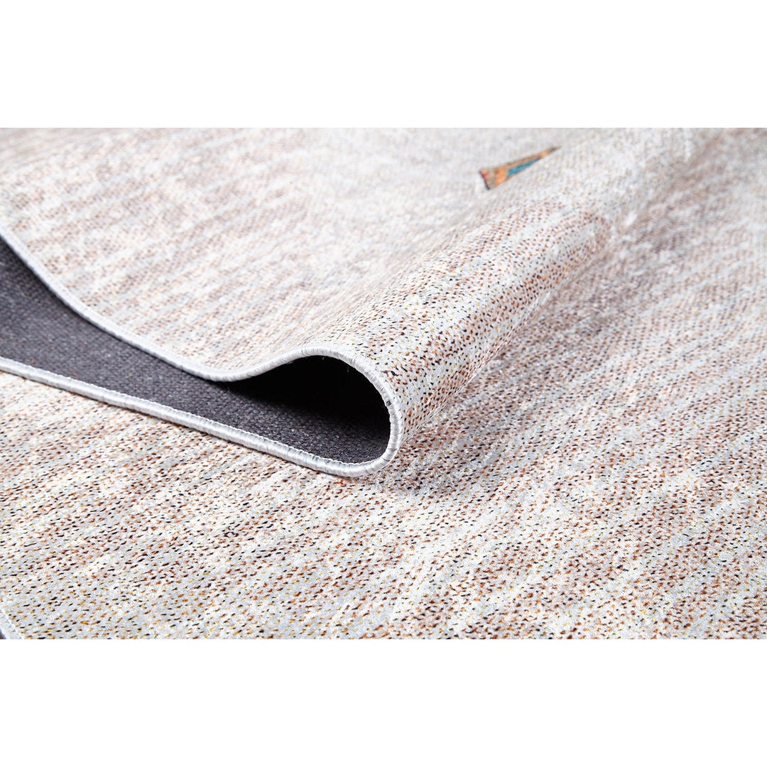 Bohemian Style Rug|Machine-Washable Non-Slip Rug|Farmhouse Washable Carpet|Housewarming Beige Color Area Rug|Multi-Purpose Anti-Slip Carpet