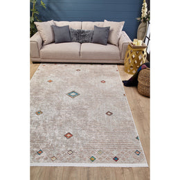 Bohemian Style Rug|Machine-Washable Non-Slip Rug|Farmhouse Washable Carpet|Housewarming Beige Color Area Rug|Multi-Purpose Anti-Slip Carpet