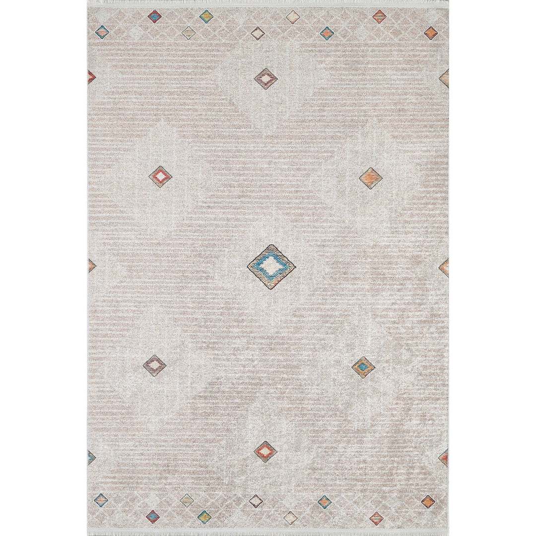 Bohemian Style Rug|Machine-Washable Non-Slip Rug|Farmhouse Washable Carpet|Housewarming Beige Color Area Rug|Multi-Purpose Anti-Slip Carpet