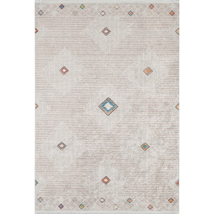 Bohemian Style Rug|Machine-Washable Non-Slip Rug|Farmhouse Washable Carpet|Housewarming Beige Color Area Rug|Multi-Purpose Anti-Slip Carpet