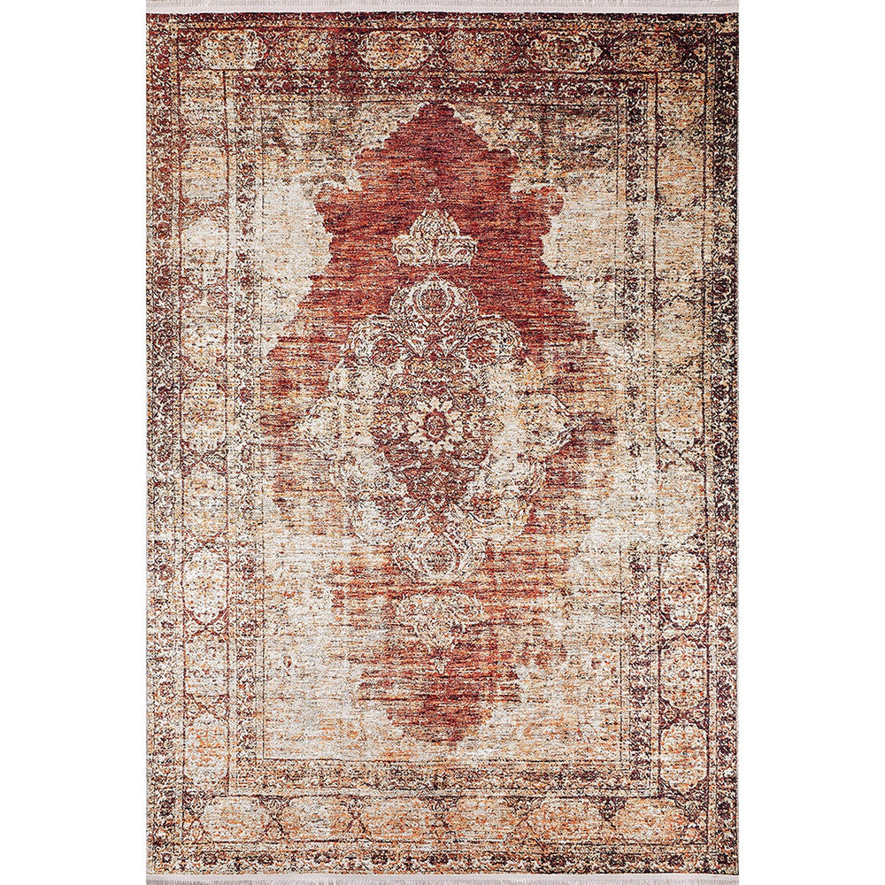 Vintage Style Rug|Machine-Washable Non-Slip Rug|Ethnic Anatolian Design Washable Carpet|Rustic Worn Looking Multi-Purpose Anti-Slip Carpet