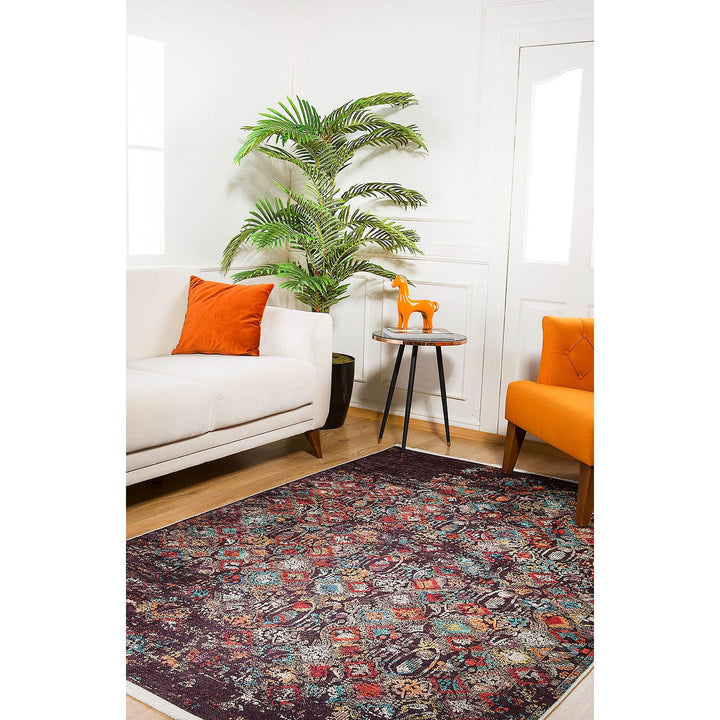 Worn Looking Rug|Machine-Washable Non-Slip Rug|Ethnic Vintage Style Washable Carpet|Traditional Housewarming Multi-Purpose Anti-Slip Carpet