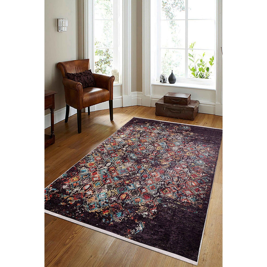Worn Looking Rug|Machine-Washable Non-Slip Rug|Ethnic Vintage Style Washable Carpet|Traditional Housewarming Multi-Purpose Anti-Slip Carpet