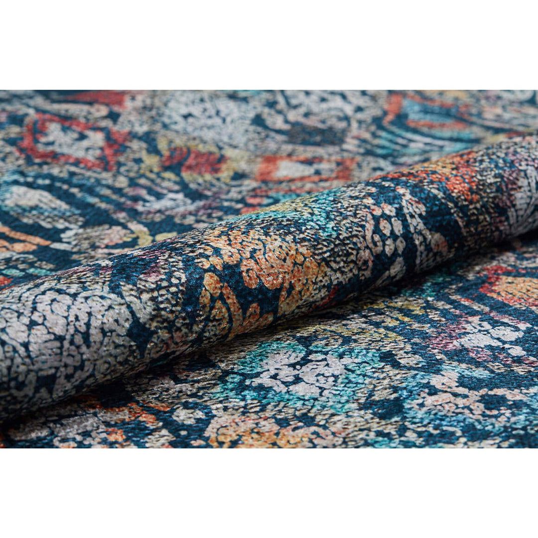 Worn Looking Rug|Machine-Washable Non-Slip Rug|Ethnic Multicolor Vintage Style Washable Carpet|Traditional Multi-Purpose Anti-Slip Carpet