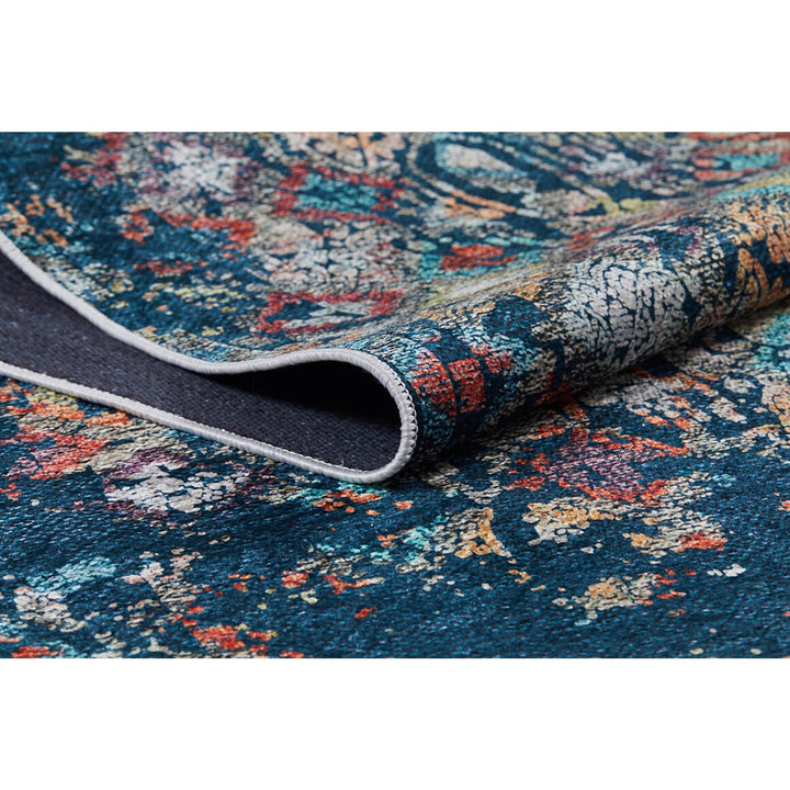 Worn Looking Rug|Machine-Washable Non-Slip Rug|Ethnic Multicolor Vintage Style Washable Carpet|Traditional Multi-Purpose Anti-Slip Carpet