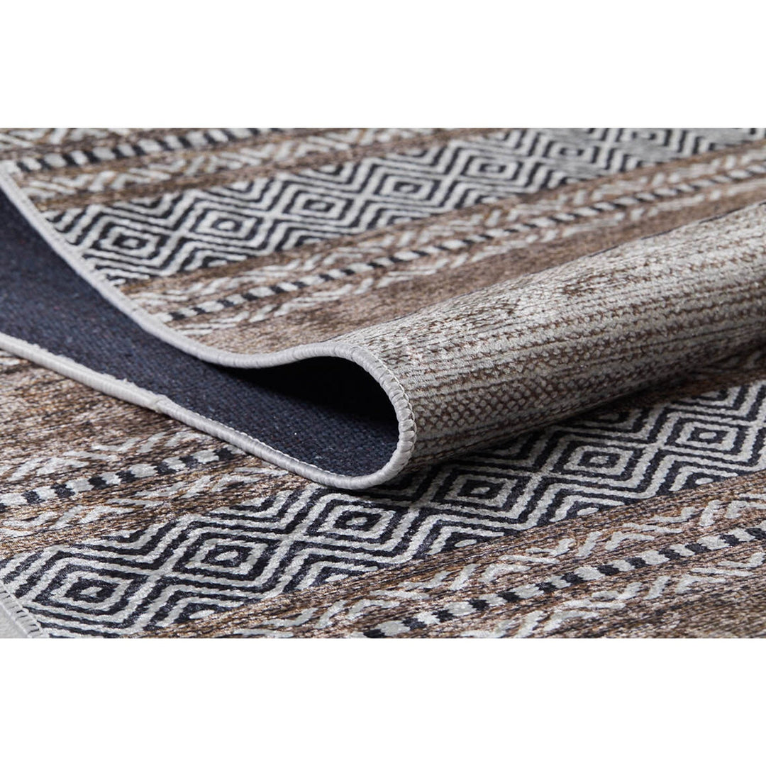 Geometric IKAT Rug|Abstract Brown Rug|Modern Non-Slip Carpet|Farmhouse Style Washable Carpet|Decorative Area Rug|Multi-Purpose Anti-Slip Rug