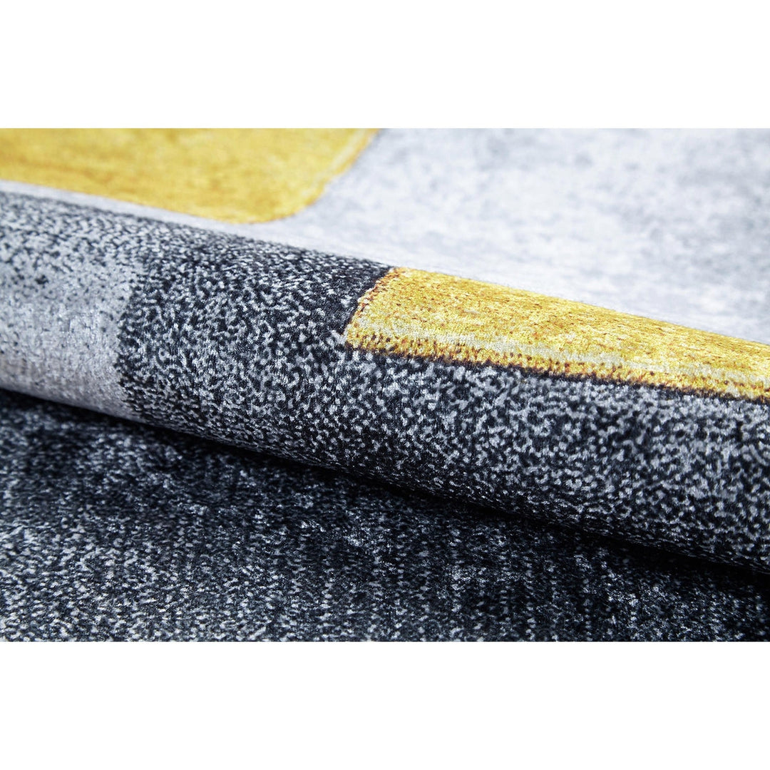 Gray Yellow Area Rug|Machine-Washable Non-Slip Rug|Boho Washable Carpet|Housewarming Abstract Shapes Area Rug|Multi-Purpose Anti-Slip Carpet
