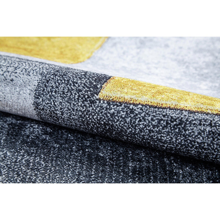 Gray Yellow Area Rug|Machine-Washable Non-Slip Rug|Boho Washable Carpet|Housewarming Abstract Shapes Area Rug|Multi-Purpose Anti-Slip Carpet