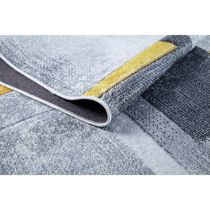 Gray Yellow Area Rug|Machine-Washable Non-Slip Rug|Boho Washable Carpet|Housewarming Abstract Shapes Area Rug|Multi-Purpose Anti-Slip Carpet