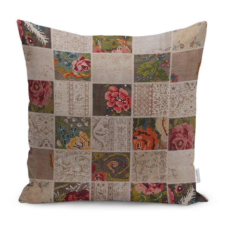 Karabakh Pillowcase|Patchwork Style Cushion Case|Abstract Floral Pillow Case|Ethnic Home Decor|Farmhouse Oriental Outdoor Throw Pillowtop