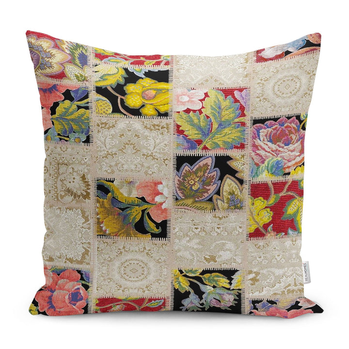 Karabakh Pillowcase|Patchwork Style Cushion Case|Abstract Floral Pillow Case|Ethnic Home Decor|Farmhouse Oriental Outdoor Throw Pillowtop