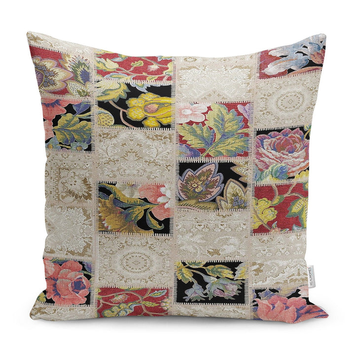 Karabakh Pillowcase|Patchwork Style Cushion Case|Abstract Floral Pillow Case|Ethnic Home Decor|Farmhouse Oriental Outdoor Throw Pillowtop