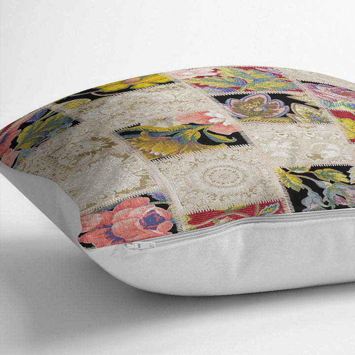 Karabakh Pillowcase|Patchwork Style Cushion Case|Abstract Floral Pillow Case|Ethnic Home Decor|Farmhouse Oriental Outdoor Throw Pillowtop