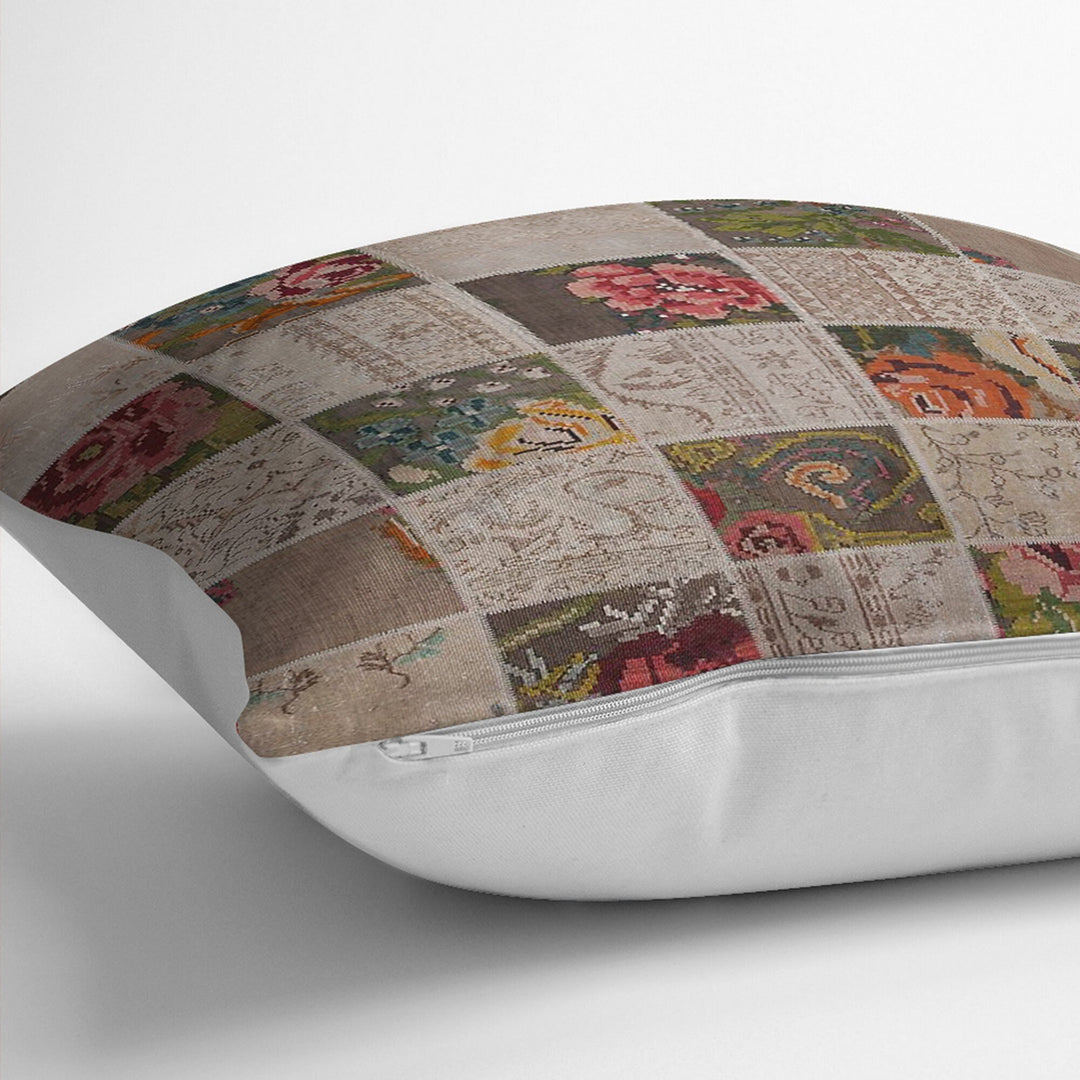 Karabakh Pillowcase|Patchwork Style Cushion Case|Abstract Floral Pillow Case|Ethnic Home Decor|Farmhouse Oriental Outdoor Throw Pillowtop