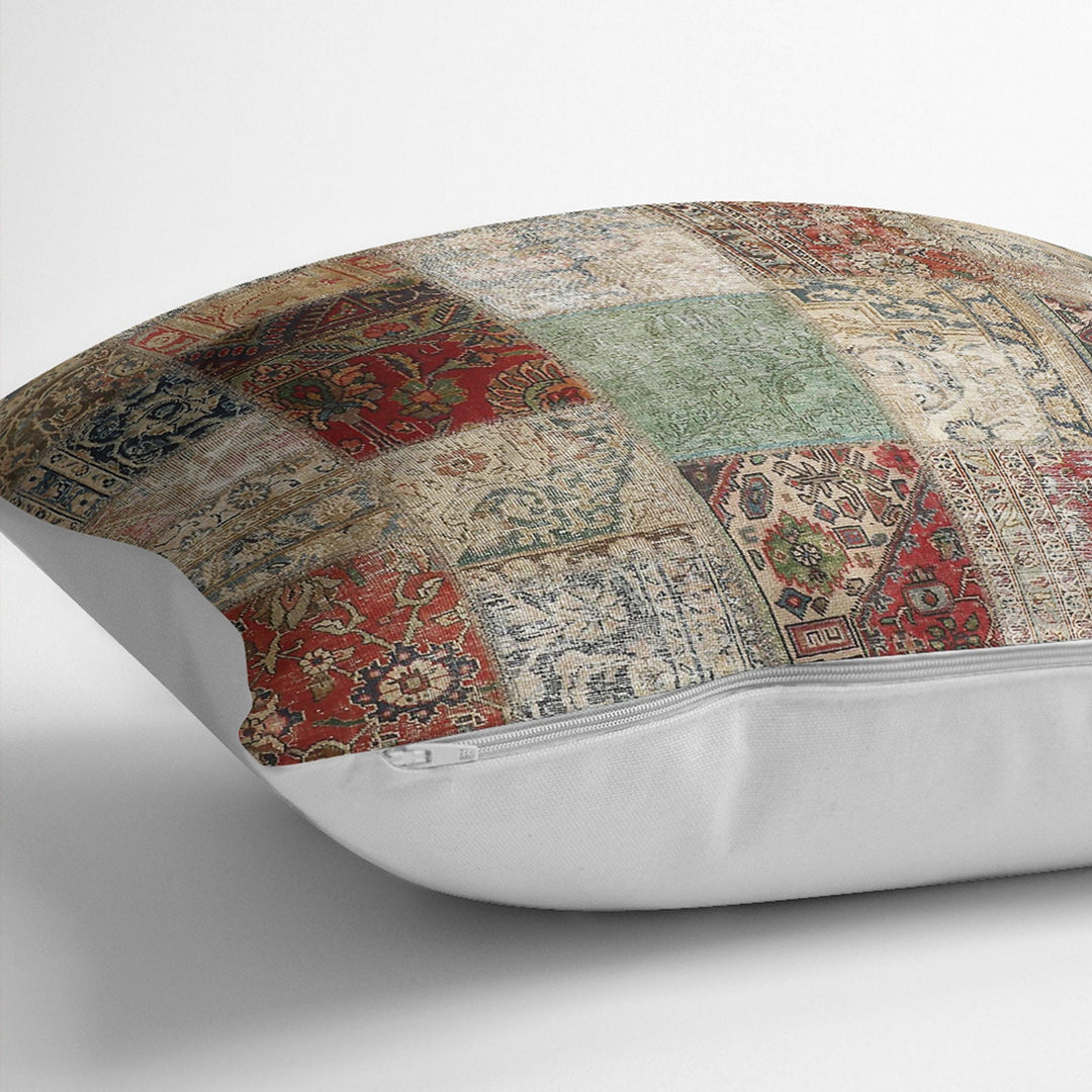 Ethnic Pillowcase|Patchwork Style Cushion Case|Housewarming Abstract Pillow Case|Rustic Design Home Decor|Farmhouse Outdoor Throw Pillowtop