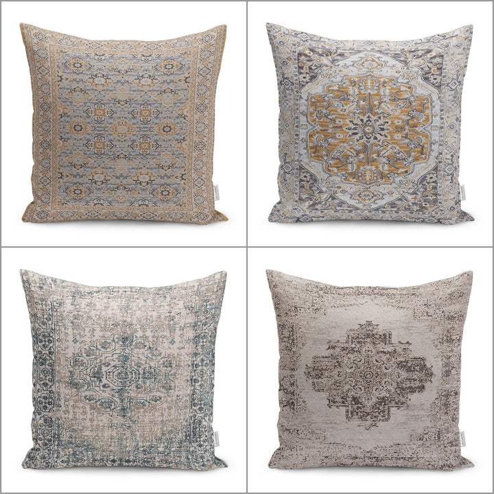 Worn Looking Pillow Case|Farmhouse Style Geometric Outdoor Pillowtop|Kilim Pattern Pillow Cover|Rug Design Cushion Case|Ethnic Home Decor