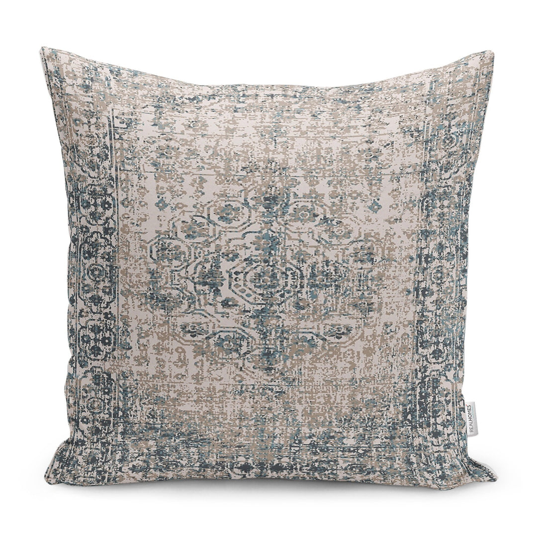 Worn Looking Pillow Case|Farmhouse Style Geometric Outdoor Pillowtop|Kilim Pattern Pillow Cover|Rug Design Cushion Case|Ethnic Home Decor