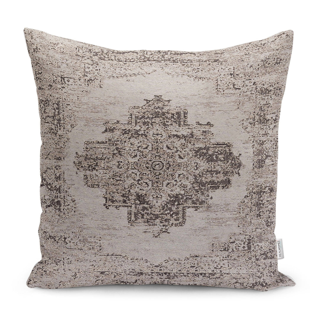 Worn Looking Pillow Case|Farmhouse Style Geometric Outdoor Pillowtop|Kilim Pattern Pillow Cover|Rug Design Cushion Case|Ethnic Home Decor