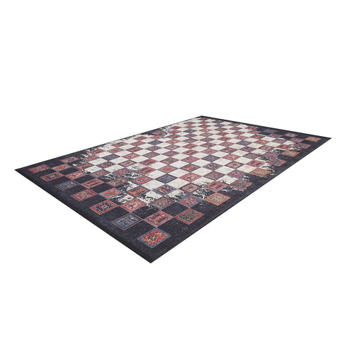 Abstract Ethnic Rug|Machine-Washable Non-Slip Rug|Farmhouse Boho Washable Carpet|Geometric Rug with Squares|Multi-Purpose Anti-Slip Carpet