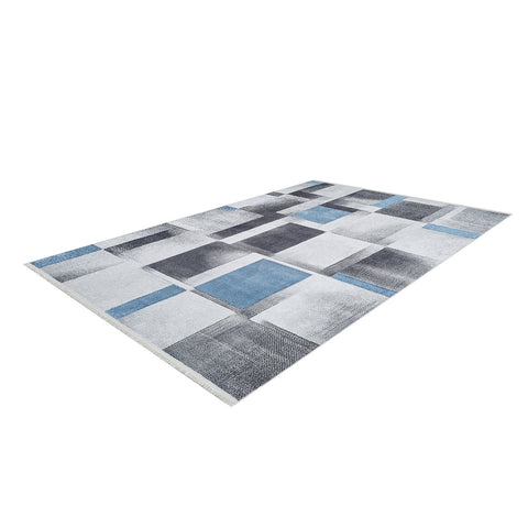 Gray Blue Area Rug|Machine-Washable Non-Slip Rug|Boho Washable Carpet|Housewarming Abstract Shapes Area Rug|Multi-Purpose Anti-Slip Carpet