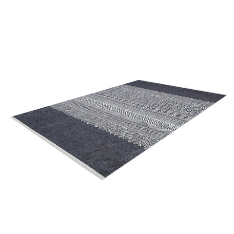 Ethnic Geometric Rug|Machine-Washable Black Gray Non-Slip Rug|Boho Design Washable Carpet|Decorative Area Rug|Multi-Purpose Anti-Slip Carpet