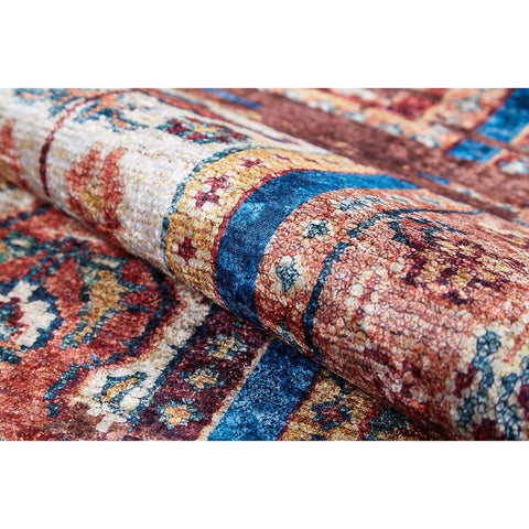 Vintage Style Rug|Machine-Washable Non-Slip Rug|Anatolian Ethnic Design Washable Carpet|Rustic Worn Looking Multi-Purpose Anti-Slip Carpet