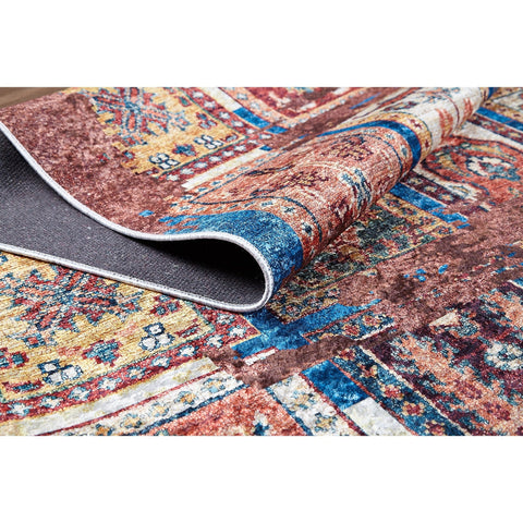 Vintage Style Rug|Machine-Washable Non-Slip Rug|Anatolian Ethnic Design Washable Carpet|Rustic Worn Looking Multi-Purpose Anti-Slip Carpet