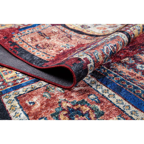 Vintage Style Rug|Machine-Washable Non-Slip Rug|Rustic Worn Looking Multi-Purpose Anti-Slip Carpet|Ethnic Anatolian Design Washable Carpet