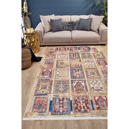 Vintage Style Rug|Ethnic Anatolian Design Washable Carpet|Machine-Washable Non-Slip Rug|Rustic Worn Looking Multi-Purpose Anti-Slip Carpet