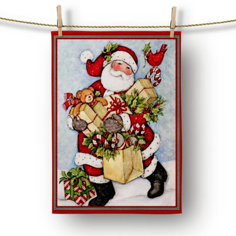 Christmas Kitchen Towel|Merry Xmas Dish Towel|Santa Clause and Penguin Dishcloth|Winter Trend Hand Towel|Xmas Gloves and Toy Shop Print Gift