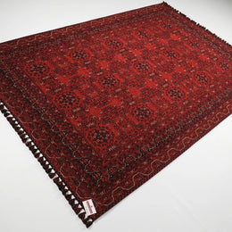 Red Afghan Area Rug|Machine-Washable Ethnic Design Rug|Rustic Afghan Carpet|Housewarming Multi-Purpose Carpet|Non-Slip Living Room Carpet